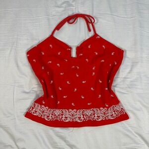 Vintage y2k Energie red paisley boho hippie bandana print halter top